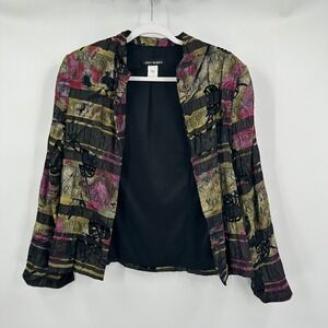 Womens Maximalist Artsy Jacket Size 8 Whacky Abstract Statement Eclectic Glitter